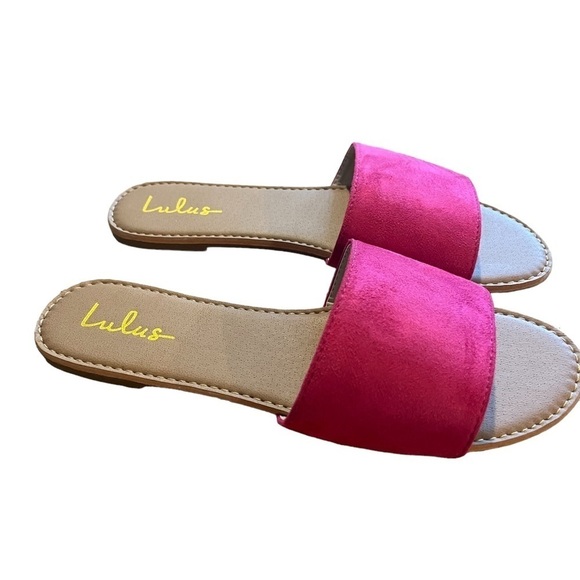 Lulus women’s addison Fuchsia Suede Slide Sandals - Picture 1 of 5